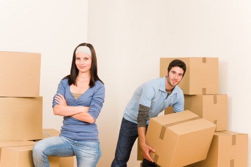 Office relocation with furniture and equipment being moved