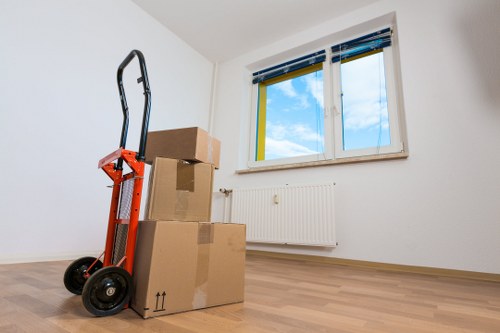 House removal team managing a move in a Surrey neighbourhood
